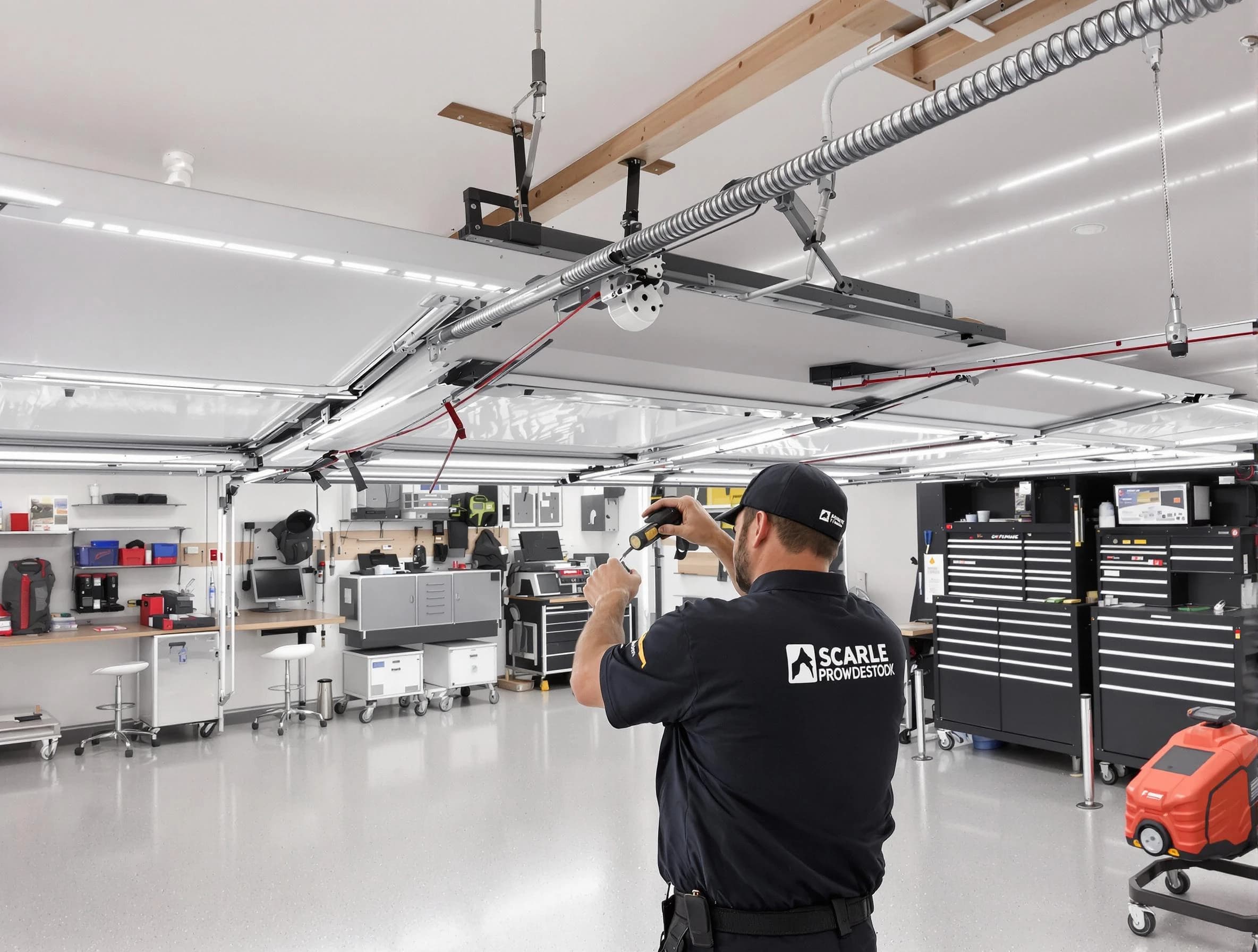Birmingham Garage Door Repair technician repairing overhead garage door in Birmingham