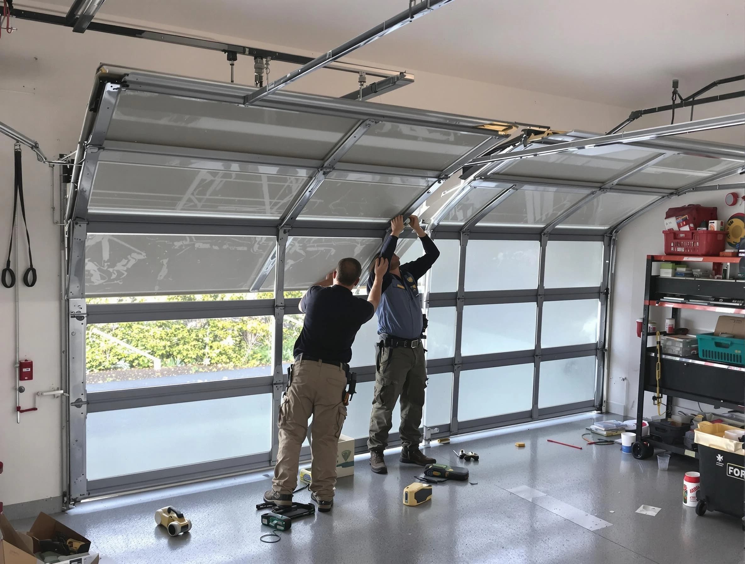 Birmingham Garage Door Repair expert performing precise panel replacement on Birmingham garage door