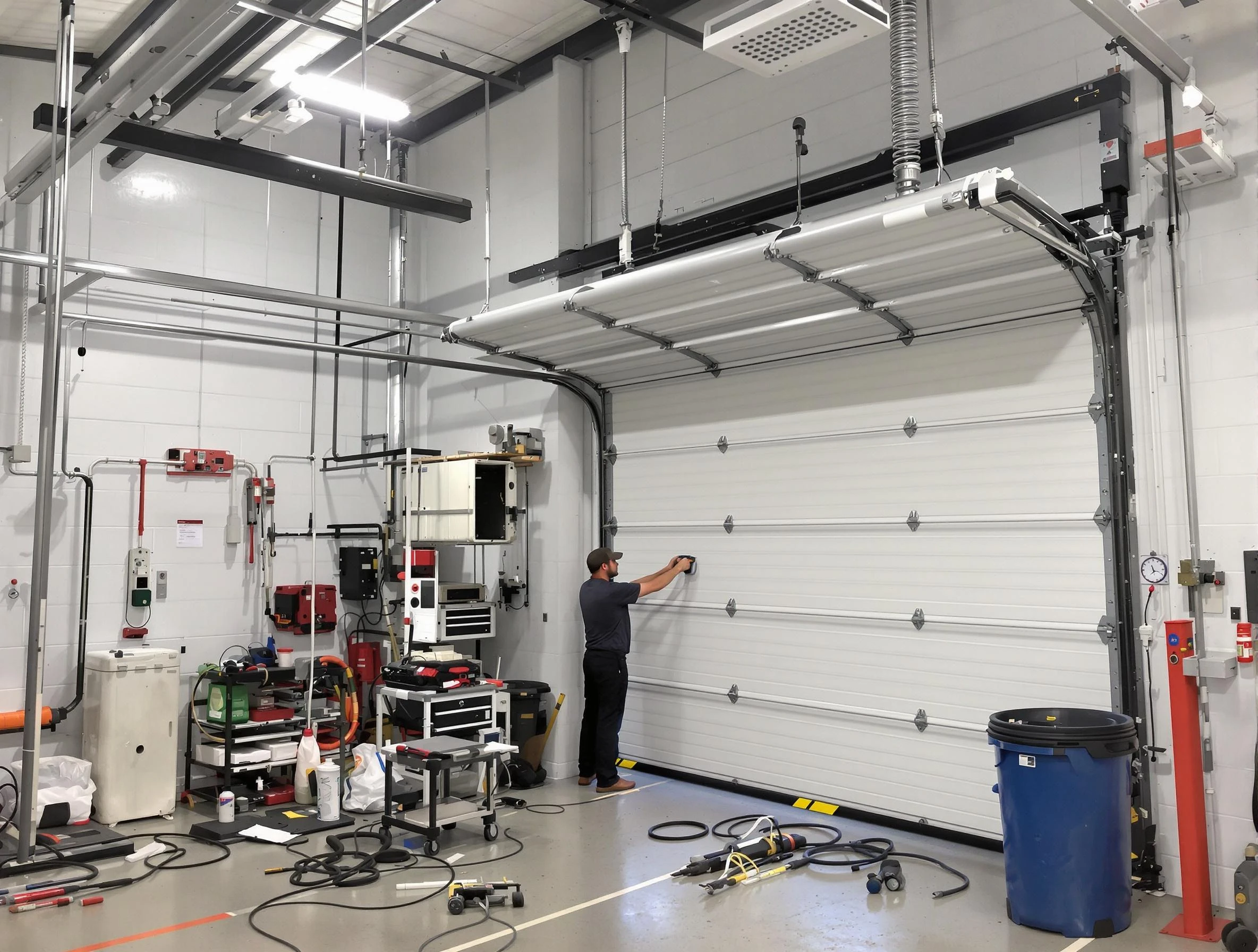 Birmingham Garage Door Repair certified technician performing commercial door repair at a Birmingham business facility