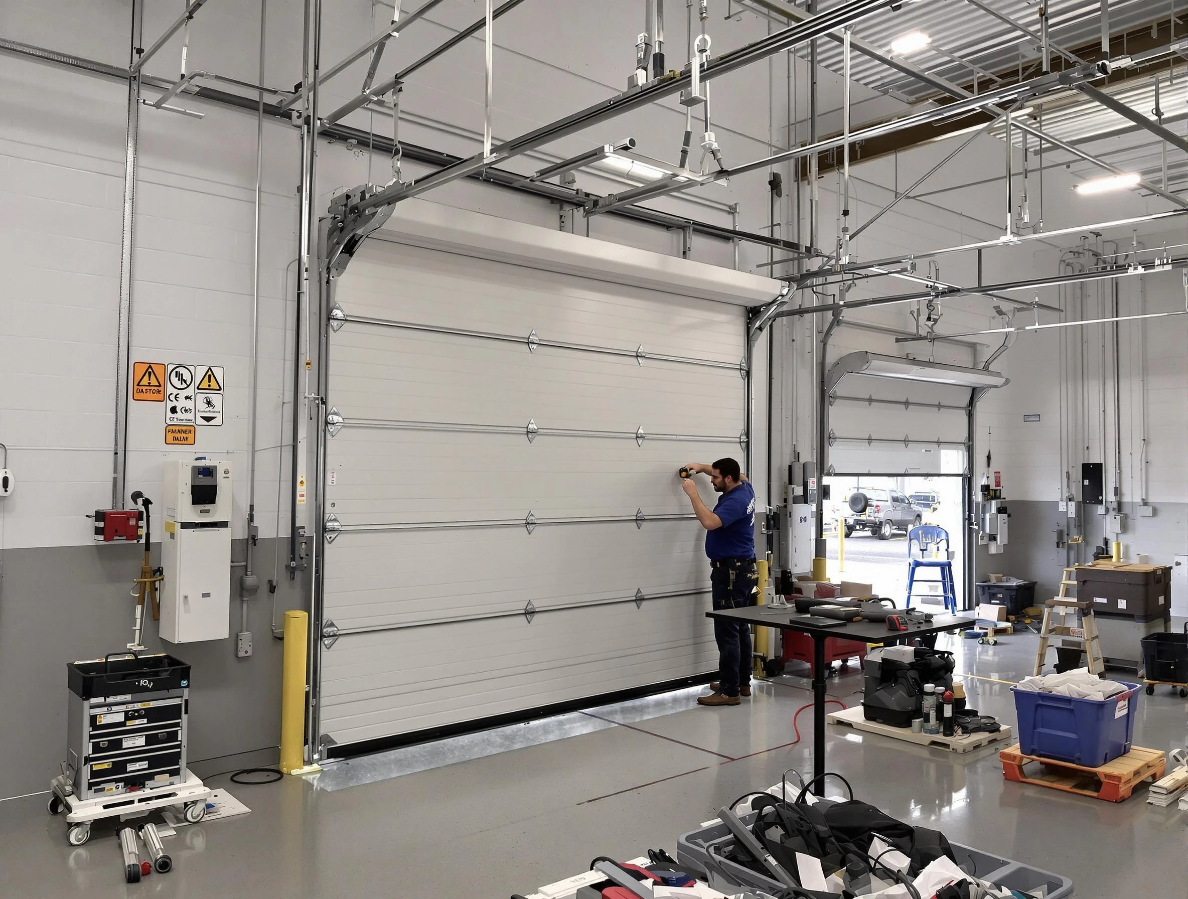 Commercial garage door repair being performed by Birmingham Garage Door Repair expert in Birmingham